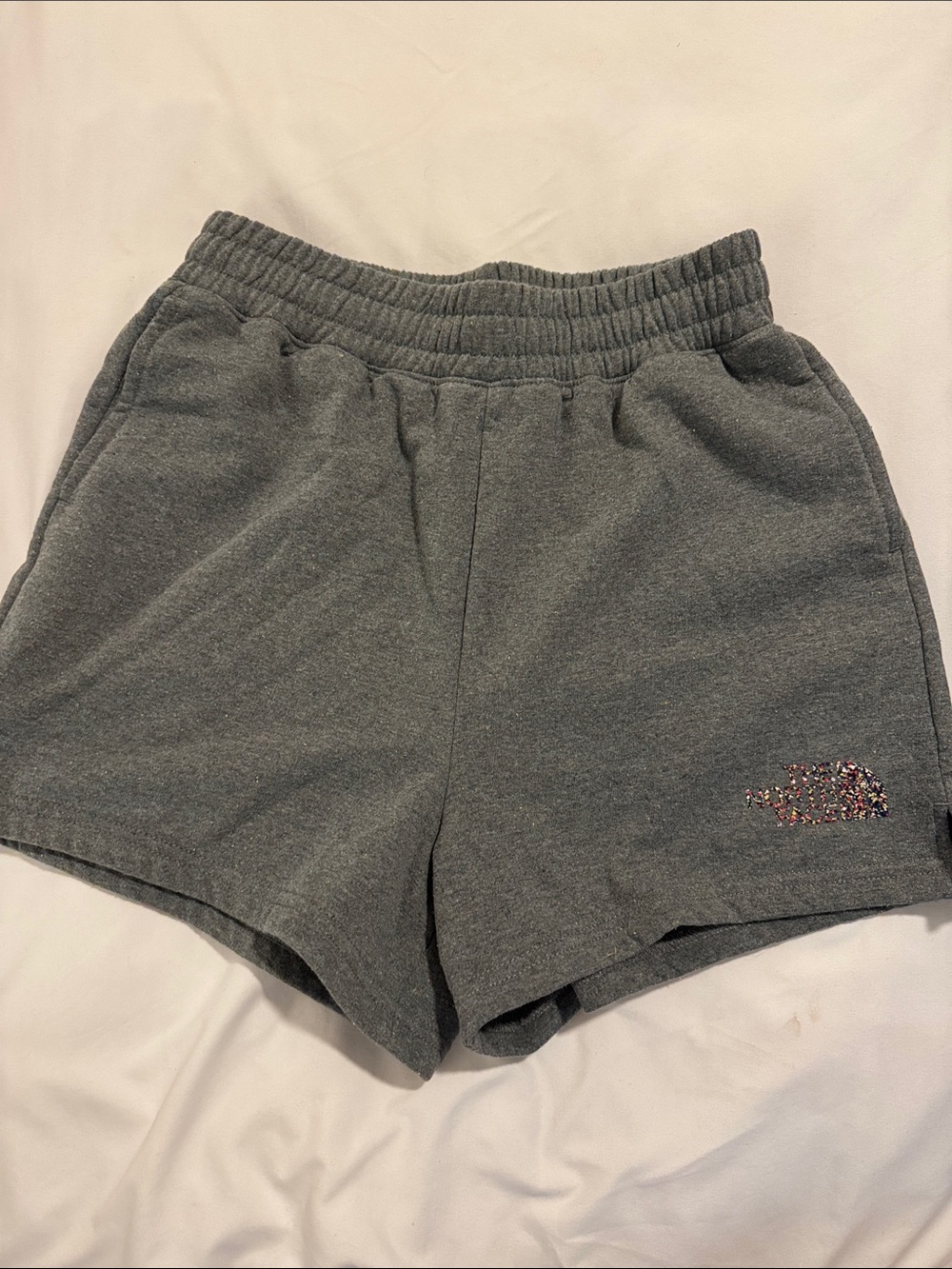 The North Face Women's Charcoal Gray Athletic Shorts with Embroidered Logo